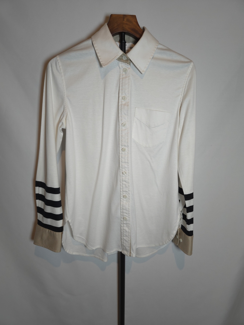 Per Se by Carlisle 100% Cotton Striped Sleeve White Button Down Shirt Size 6
